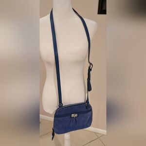 B.Makovsky Blue Suede And Leather Crossbody Bag, With A Lot Of Pockets.